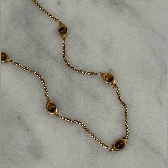 Modest Lu Jewelry - Gold Amber Tiger Eye Pendant Chain Necklace 

Brand New